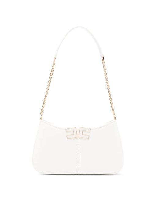 Elisabetta Franchi White Logo Chain Shoulder Bag