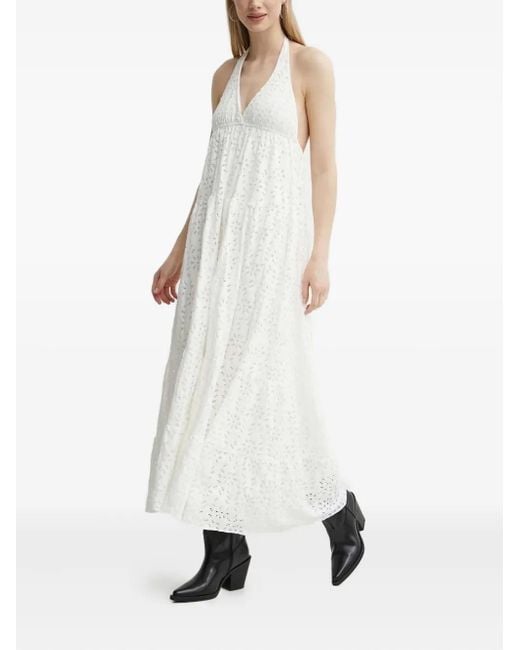 Desigual White Eyelet-Embroidery Halterneck Maxi Dress
