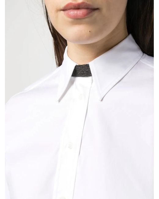 Brunello Cucinelli White Monili Bead-Embellished Shirt