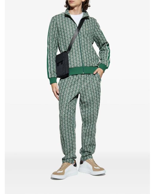 Lacoste Green Geometric-Pattern Side-Stripe Trousers for men