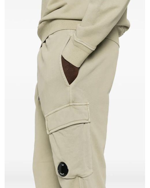 C P Company Natural Cargo-Pocket Logo-Patch Track Pants for men