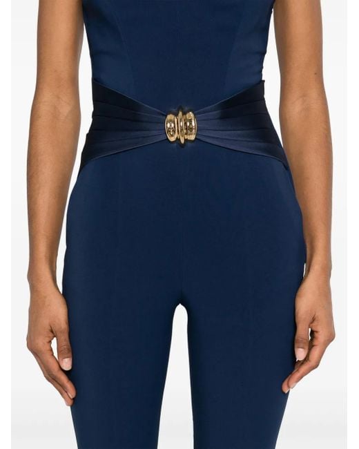 Elisabetta Franchi Blue Fitted Jumpsuit With Sweetheart Neckline