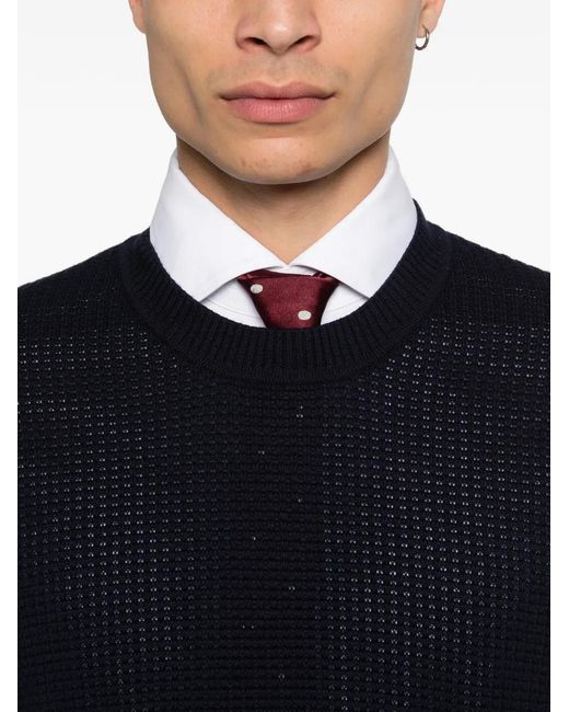 Bompard Blue Waffle-Knit Round-Neck Sweater for men