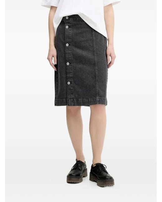 Karl Lagerfeld Black Button-Front Denim Skirt