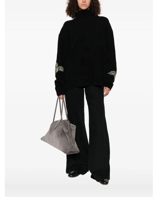Nanushka Black Rose-Embellished Wool Sweater