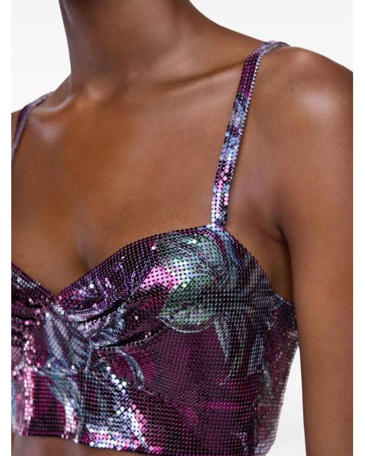 Rabanne Purple Palm-Tree Cropped Top