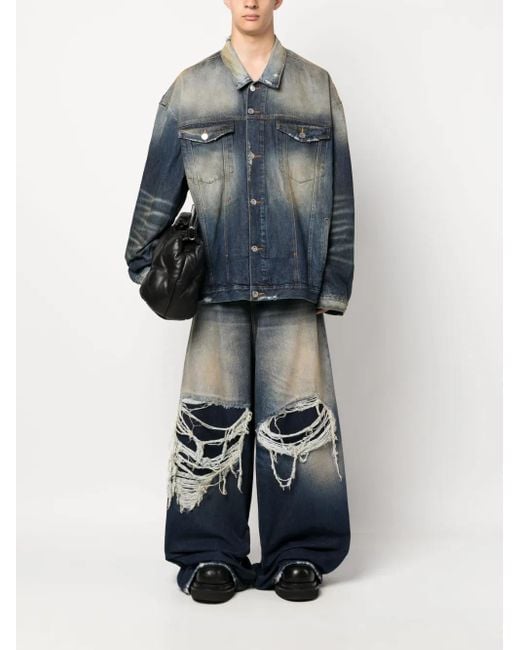 Vetements Black Distressed-Effect Stonewashed Denim Jacket for men