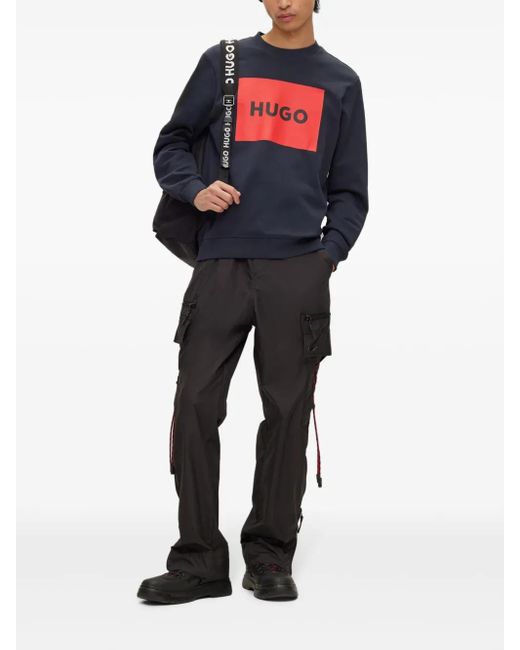 HUGO Blue Duragol Logo-Print Cotton-Terry Sweatshirt for men