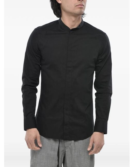 Paolo Pecora Black Mandarin-Collar Hidden-Fastening Shirt for men