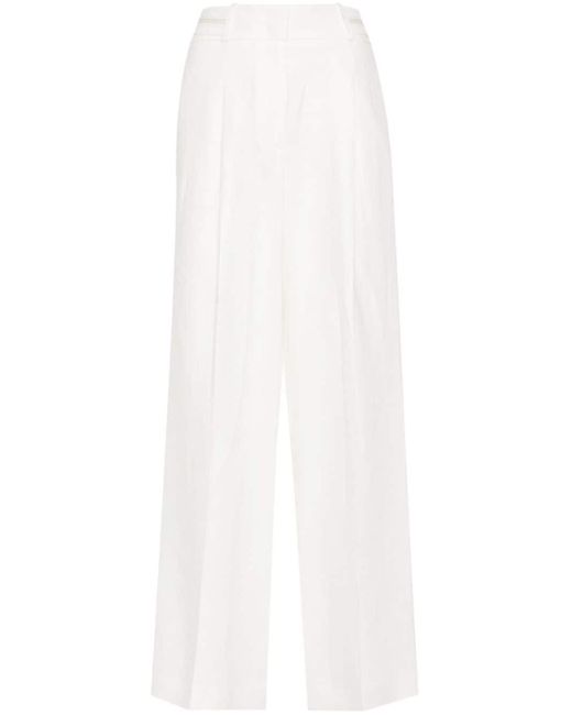 Peserico White Bead-detail Linen Trousers