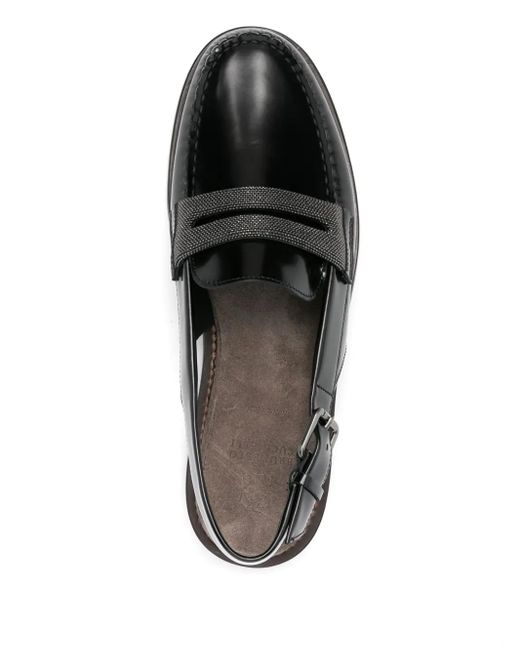 Brunello Cucinelli Black Leather Slingback Loafers