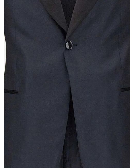 Emporio Armani Blue Shawl Lapels Single-Breasted Suit for men