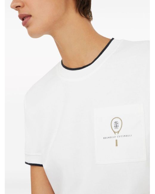 Brunello Cucinelli Katoenen T-shirt Met Borduurwerk in het White