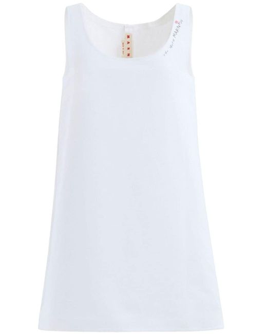Marni White Logo-embroidered Cotton Minidress