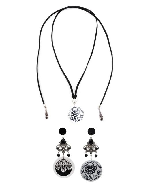 Set Orecchini E Collana Con Pendente A Fiori di Amir Slama in Black