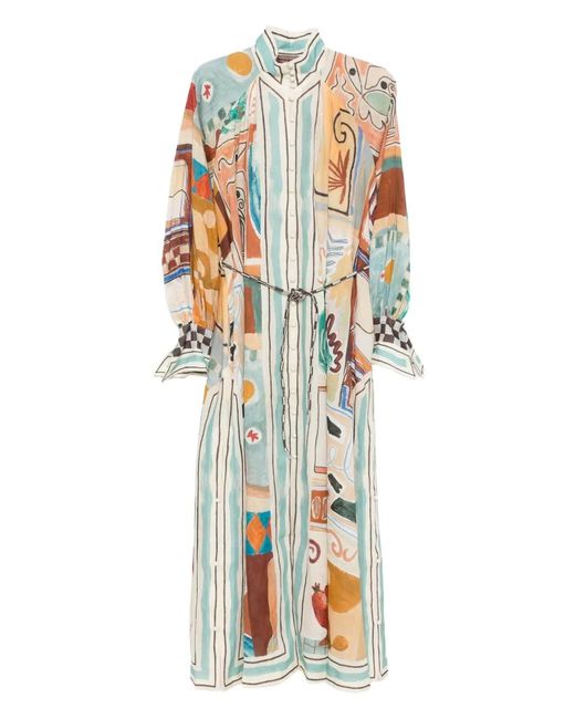 ALÉMAIS Metallic Printed-Design Midi Shirt Dress