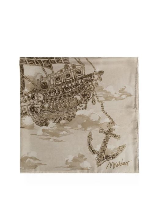 Moschino Metallic Logo-Print Silk Scarf