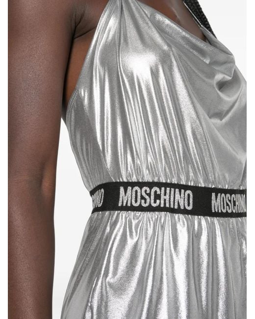 Moschino White Logo-Waistband Wrap-Skirt Dress