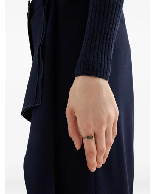 Jil Sander Blue Crystal-Embellished Logo-Engraved Ring