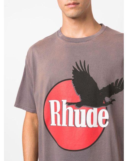 Rhude Gray Logo-print Cotton T-shirt for men