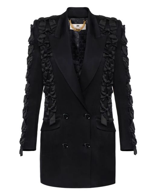 Elisabetta Franchi Black Ruffle-Detail Double-Breasted Blazer Dress