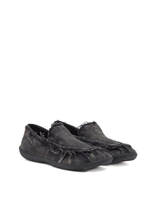 DIESEL Black D-Shock Moc Frayed-Detail Loafers for men