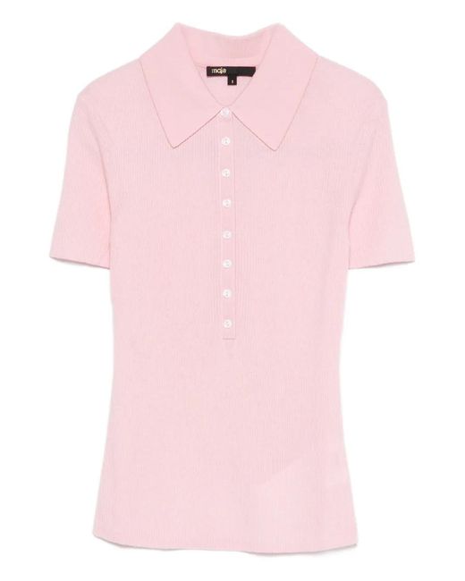 Maje Geribbeld Poloshirt Met Knopen in het Pink
