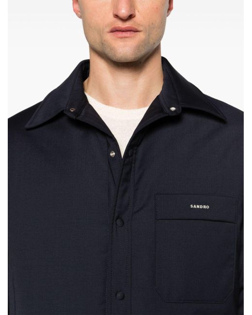 Sandro Blue Padded Wool Shirt Jacket for men