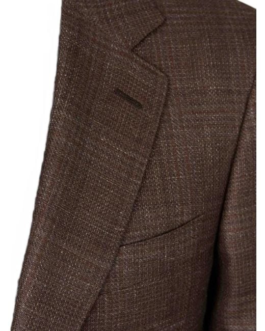 Canali Brown Check-Pattern Notched-Lapels Jacket for men