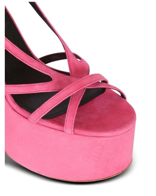 Balmain Pink Suede Cam Platform Sandals 160
