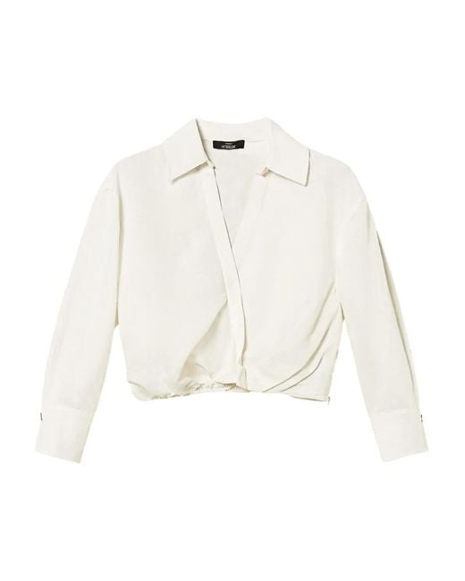 Twinset White Linen Blend Crossover Shirt