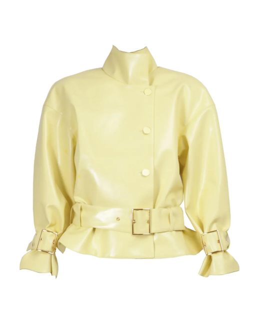 ROWEN ROSE Yellow Faux-Leather Oversized Bomber Jacket