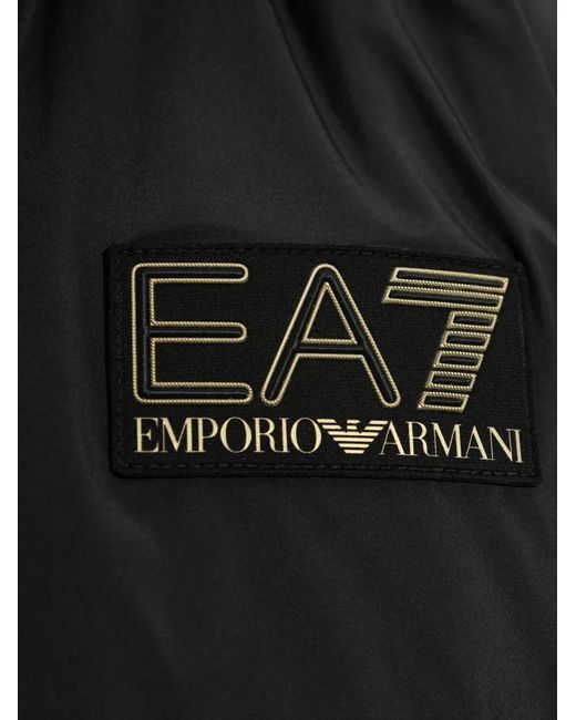 EA7 Black Logo-Patch Hooded Jacket for men