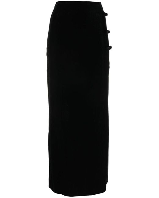 Ganni Black Velvet Bow-embellished Maxi Skirt