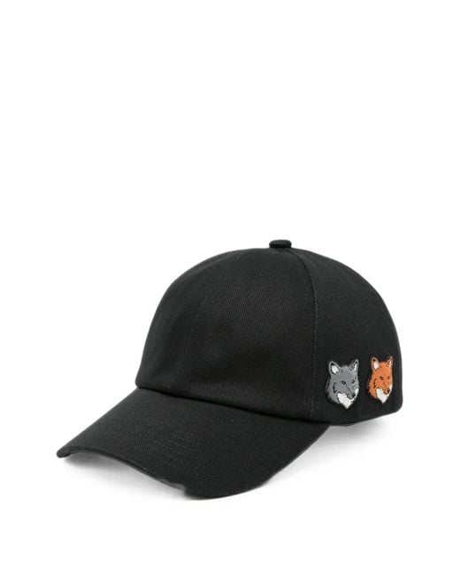 Maison Kitsuné Black Cotton Baseball Cap for men