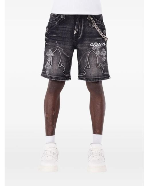 GUAPI Blue Rhinestone Gothic Denim Shorts for men