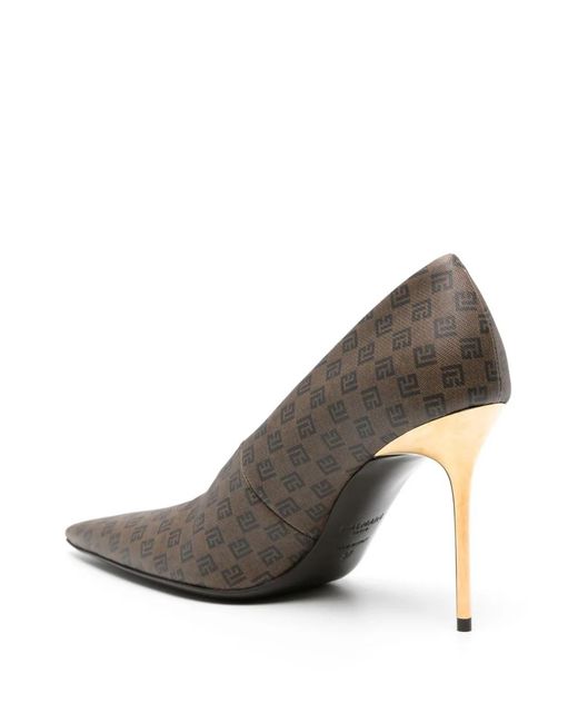 Balmain Gray Monogram-Print Pumps