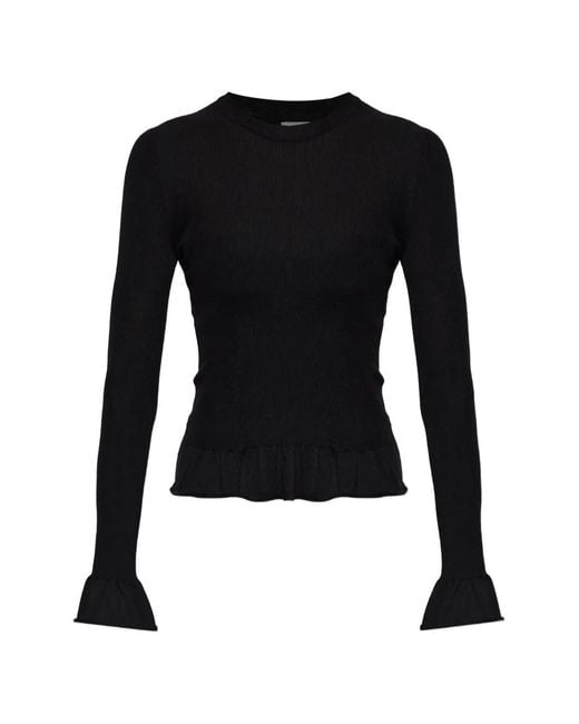 Jil Sander Black Ruffled-Cuff Ribbed Sweater