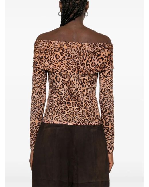 Twinset Brown Schulterfreier Pullover mit Leoparden-Print