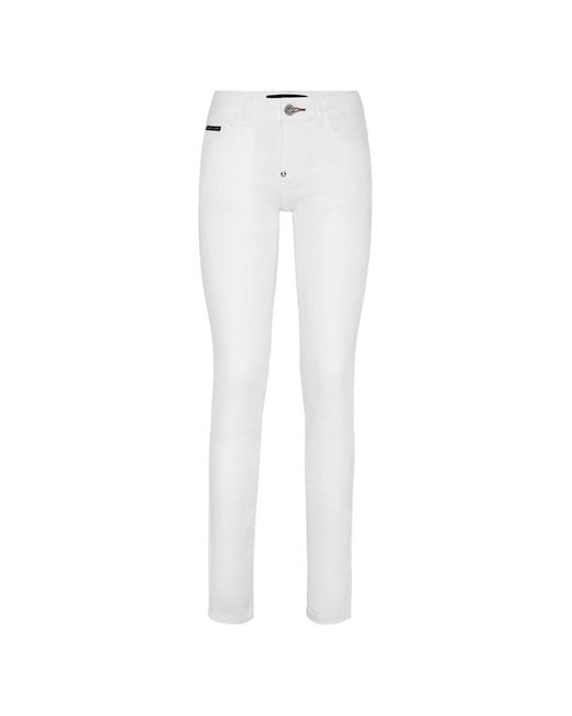 Philipp Plein White Logo-Plaque Slim-Fit Denim Jeans