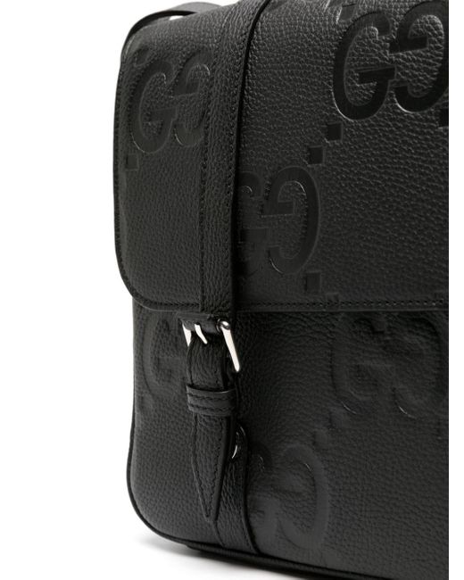 Gucci Black Medium Jumbo GG Leather Messenger Bag
