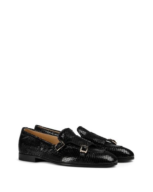 Doucal's Black Python-Print Buckle Leather Shoes