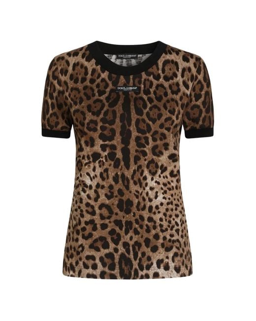 Dolce & Gabbana Black Leo-Print Jersey T-Shirt