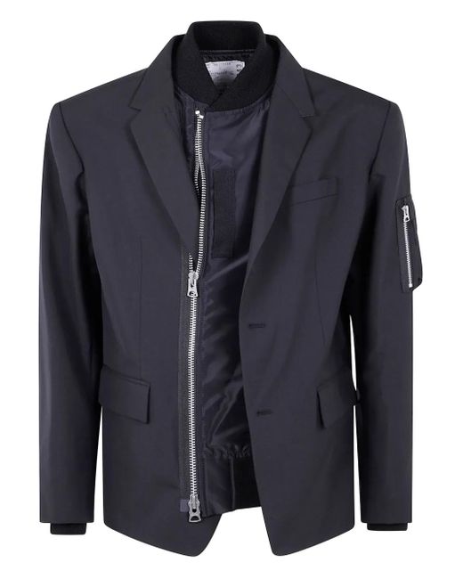 Sacai Blue Zip-Detail Two-Button Jacket for men