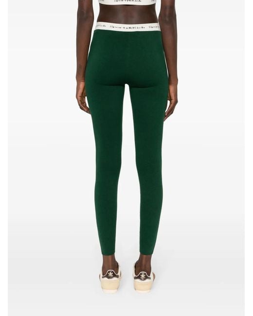 Sporty & Rich Green Logo-Waistband Slip-On Leggings