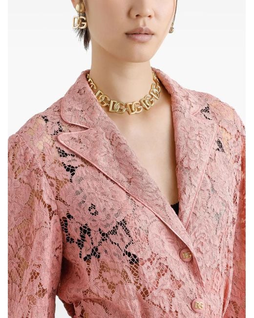 Dolce & Gabbana Pink Dna Floral-Lace Shirt
