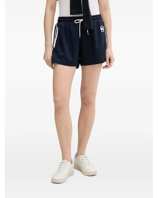 MICHAEL Michael Kors Blue Contrast-Trim Graphic Logo Piqué Track Shorts