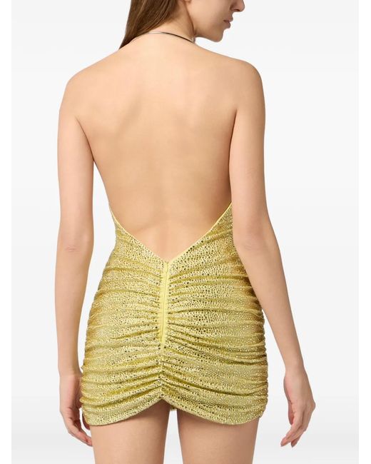 Philipp Plein Yellow Mini Dress Skull Piercing