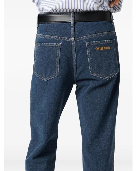 Miu Miu Blue Flocked Jeans