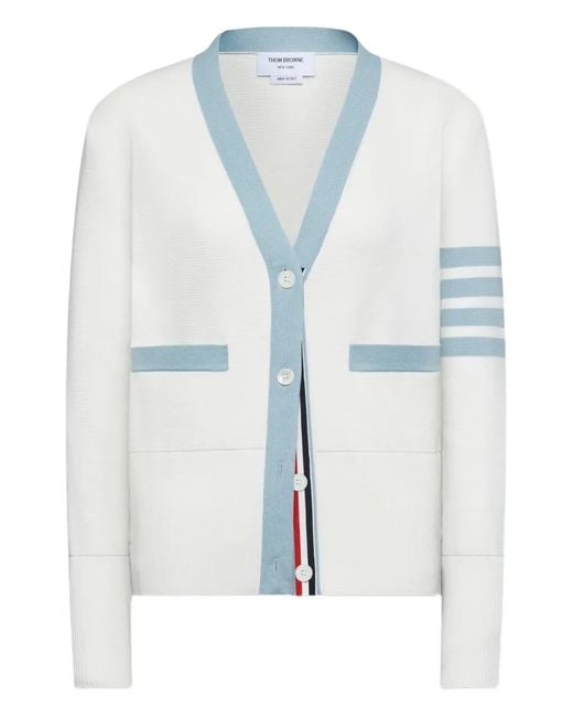 Thom Browne Blue Stripe-Detail Cardigan